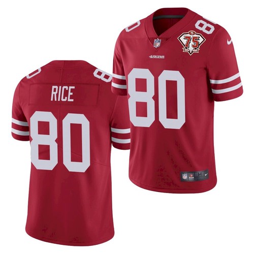 Men's San Francisco 49ers #80 Jerry Rice 2021 Red NFL 75th Anniversary Vapor Untouchable Stitched Jersey